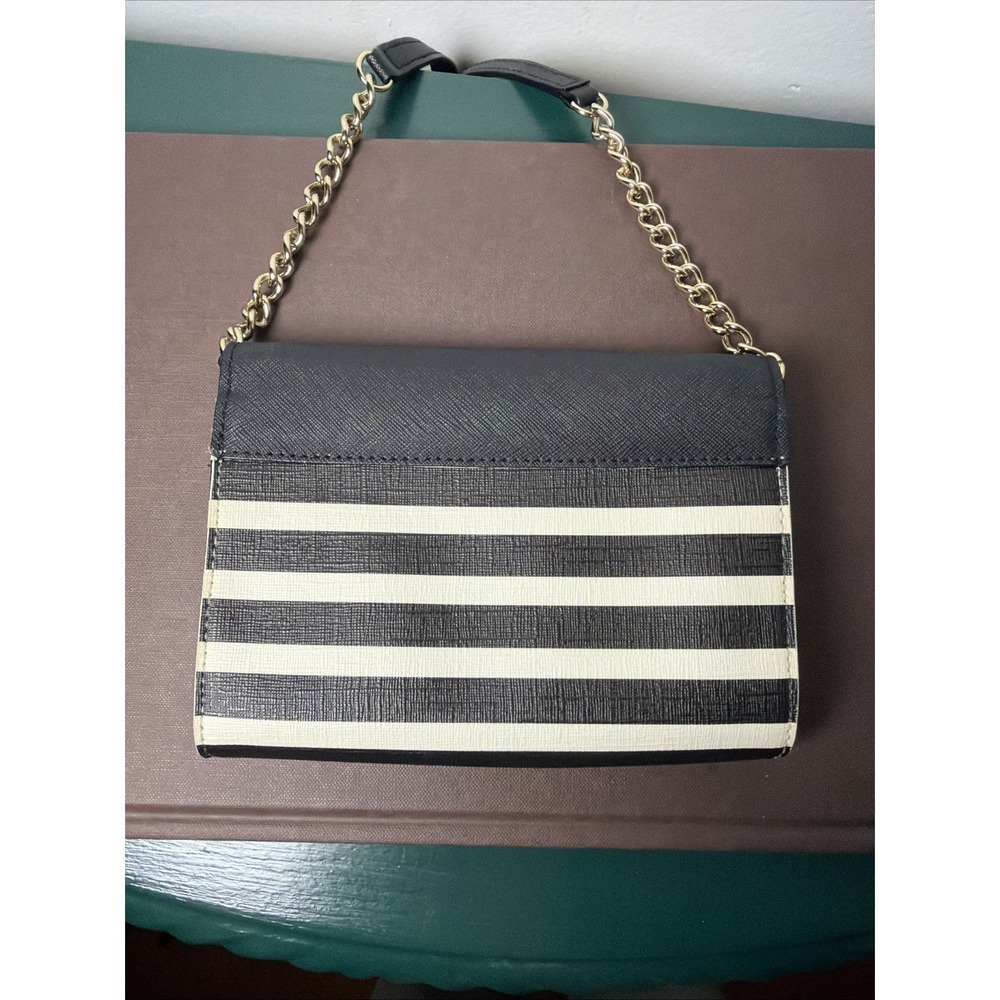 Kate Spade New York Black White Striped Crossbody Purse Gold Tone Chain City - Picture 13 of 13
